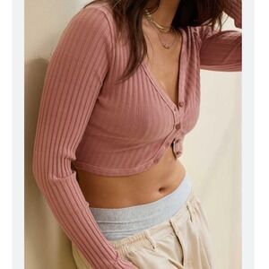Aerie Cropped Ribbed Long Sleeve‎ Cardigan Small NWT